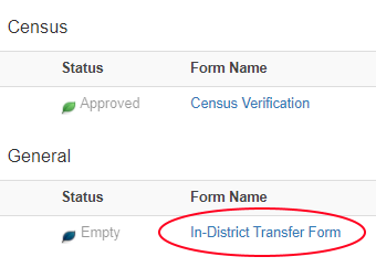 In District Transfer Form in PowerSchool